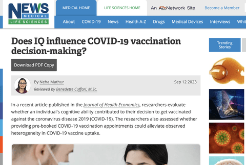 【悲報】コロナワクチン、IQが高い人ほど接種に前向きと判明