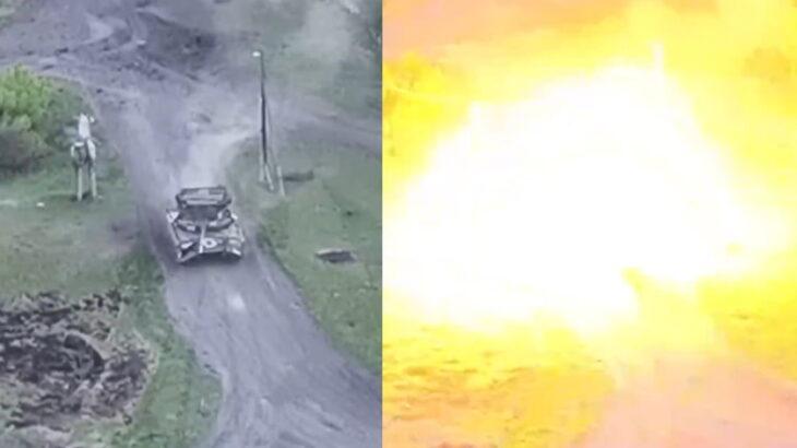 ウクライナ、ドローン攻撃でロシアの戦車爆発