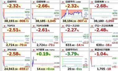【悲報】植田ショックで日本株爆下げ