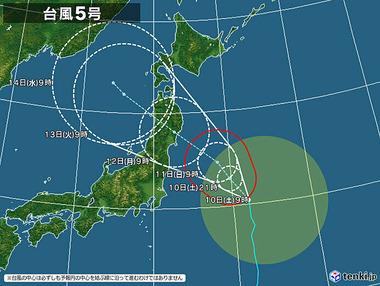 台風5号､変な進路で東北に直撃へ