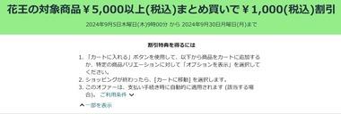 Amazonで花王製品がお得 ｢5000円以上で1000円オフ｣と｢3000円以上でdポイント20%還元｣を開催中