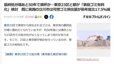 【訃報】東京23区と東京都が｢家庭ゴミ有料化｣を検討 最終処分場はあと50年で満杯か