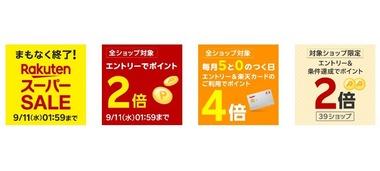 楽天スーパーセール､全ショップポイント2倍を開始 スーパーセールが終わる11日1時59分まで