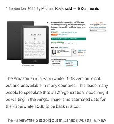 Amazonの電子書籍リーダー｢Kindle Paperwhite｣が多くの国で在庫切れ 新モデルきそう