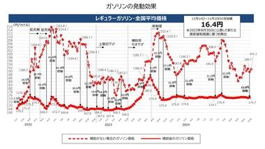 日本政府､ガソリン補助を12月から縮小する方針 価格は月5円上昇へ 2025年1月にはリッター185円程度に