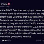 トランプ次期大統領｢BRICS(ロシア･中国･インドなど)が脱ドルするなら関税100%だ｣