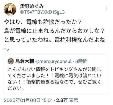 ？？？｢電線に電気は流れていない｣←やーばいでしょこれ