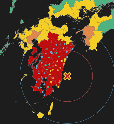 四国･九州地方で震度5弱の地震 宮崎と高知には1mの津波到達中