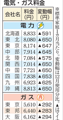 補助復活で2025年1月分の電気･ガス代が全社値下がり 下げ幅は電気が575～653円 都市ガスは224～294円