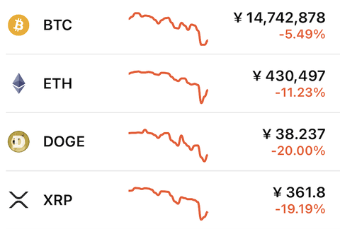 【悲報】仮想通貨、今日は死人が出るレベルで大暴落