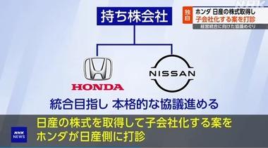 ホンダ､日産の株式取得し子会社化する案を打診 経営の主導権を握る狙い 日産には強い反発の声も