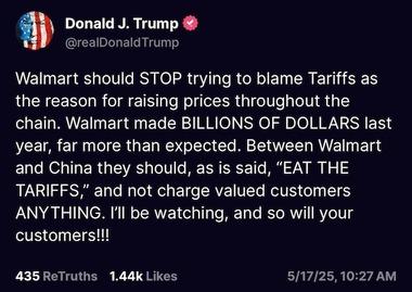 ウォルマート｢トランプ関税の影響で値上げする｣ トランプ大統領｢関税を理由に値上げするな｣