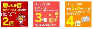 楽天市場､｢2ショップ購入でポイント3倍｣｢野球勝利で2倍｣｢5のつく日楽天カードで4倍｣を開始