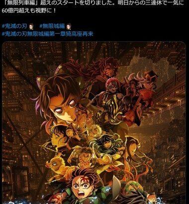 映画｢鬼滅の刃 無限城編 第一章 猗窩座再来｣､初日の興行収入17～18億円(推定) バケモノすぎるやろ