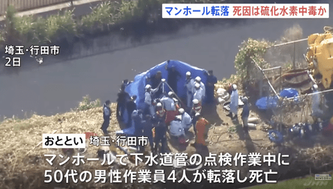 埼玉のマンホール転落で4人死んだ事故ってトラック巻き込んだ八潮陥没が引き金ってのが恐ろしいな