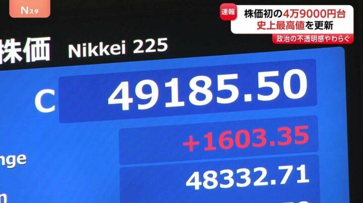 【速報】史上初の4万9000円台、日経平均株価終値1603円高の4万9185円、出来高は17億9400万株