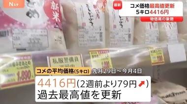スーパーでのコメの平均価格5キロ4416円 過去最高をまた更新