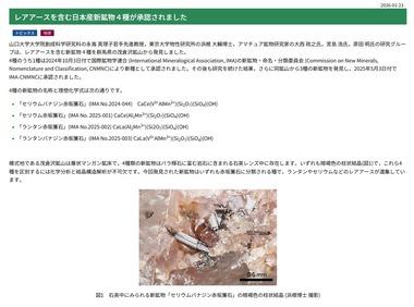山口大学､群馬県の茂倉沢鉱山でレアアースを含む新鉱物4種を発見