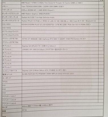 デスクトップPCが届いたんやが、スペックみてくれ