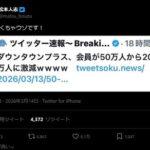 松本人志さん､久しぶりにツイート｢めちゃくちゃウソです！｣ ツイッター速報の｢ダウンタウンプラス､会員が50万人から20万人に激減wwww｣に