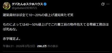 【悲報】建設資材ほぼ全て､10%～50%値上げか