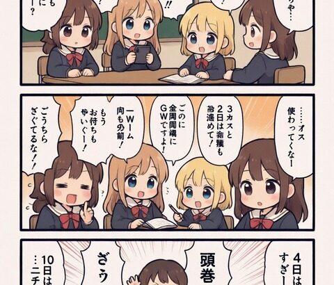 ワイ「Grok、GWの四コマ漫画を描いて」