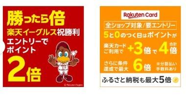 楽天市場お買い物マラソン､｢野球勝利2倍｣と｢楽天カード4倍｣を開始
