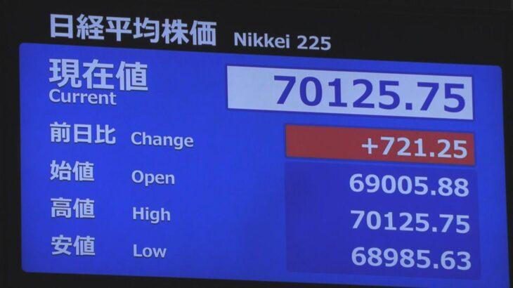 日経平均株価 終値は6万9902円　3日連続で最高値更新