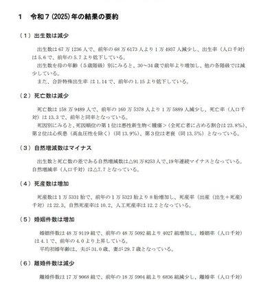 2025年生まれ過去最小の67万人 出生率は過去最低の1.14､13県では上昇
