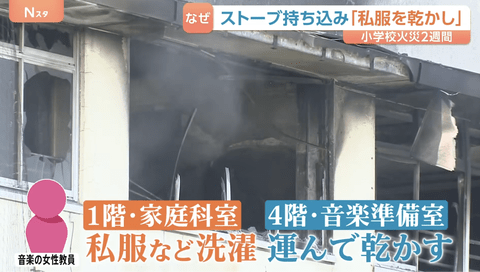 【悲報】女性教員「洗濯物は私服」「電気ストーブも私物」
