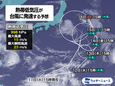 台風17号(予定)､15号と同じく東の海から関東に上陸か