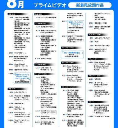 Amazonプライムビデオ､8月配信作品発表｢仮面ライダー｣や｢踊る大捜査線 THE MOVIE｣｢TOKYOタクシー｣など