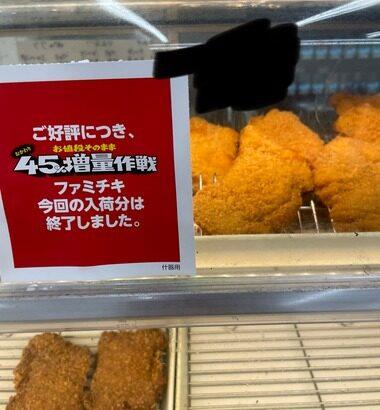 【悲報】デカイファミチキ(増量のヤツ)だと思って買ったら小さかったからわざわざ店に戻って確認したら！！！！