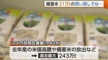 備蓄米買い戻し､コメ卸｢21万トンは少なすぎ｣ 在庫量243万トンあるらしい