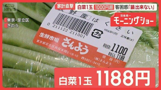 【白菜】ハクサイ1玉1000円超え　長雨・日照不足で葉物野菜が高騰　「鍋できない」客も困惑